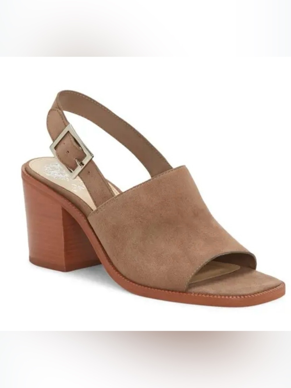 Vince Camuto Brendizia Suede Open-Toe Slingback Sandal in Taupe